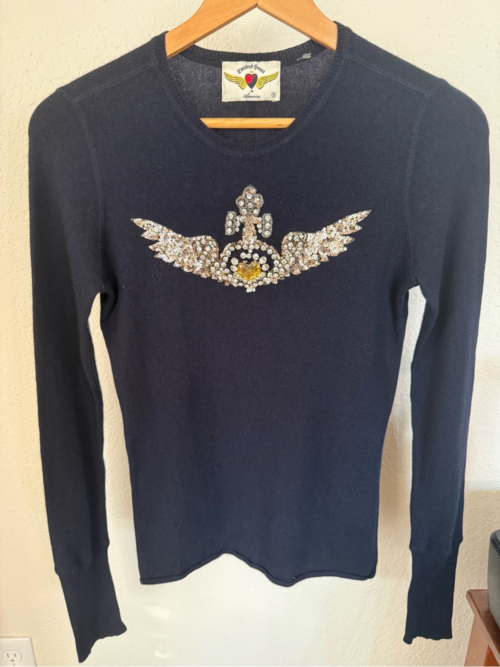 Twisted Heart Y2K Embellished Blue Lightweight Pullover Sweater